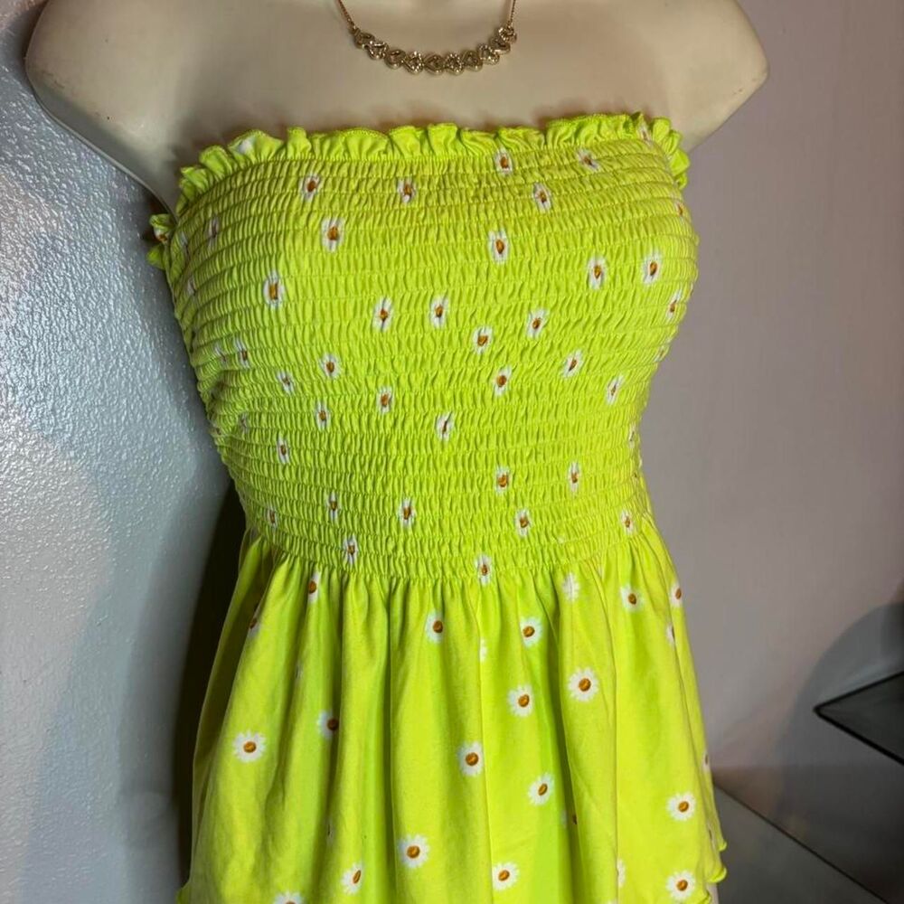 Rue21 Neon Yellow/green Daisy Strapless Babydoll Top – Size XL